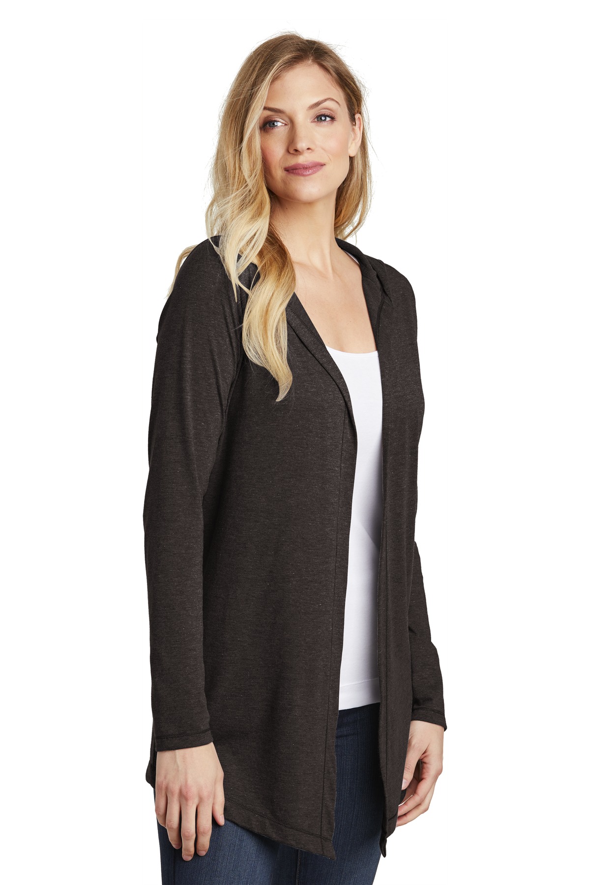 District Women's Perfect Tri Hooded Cardigan. DT156 | Blank Apparel by ZOME